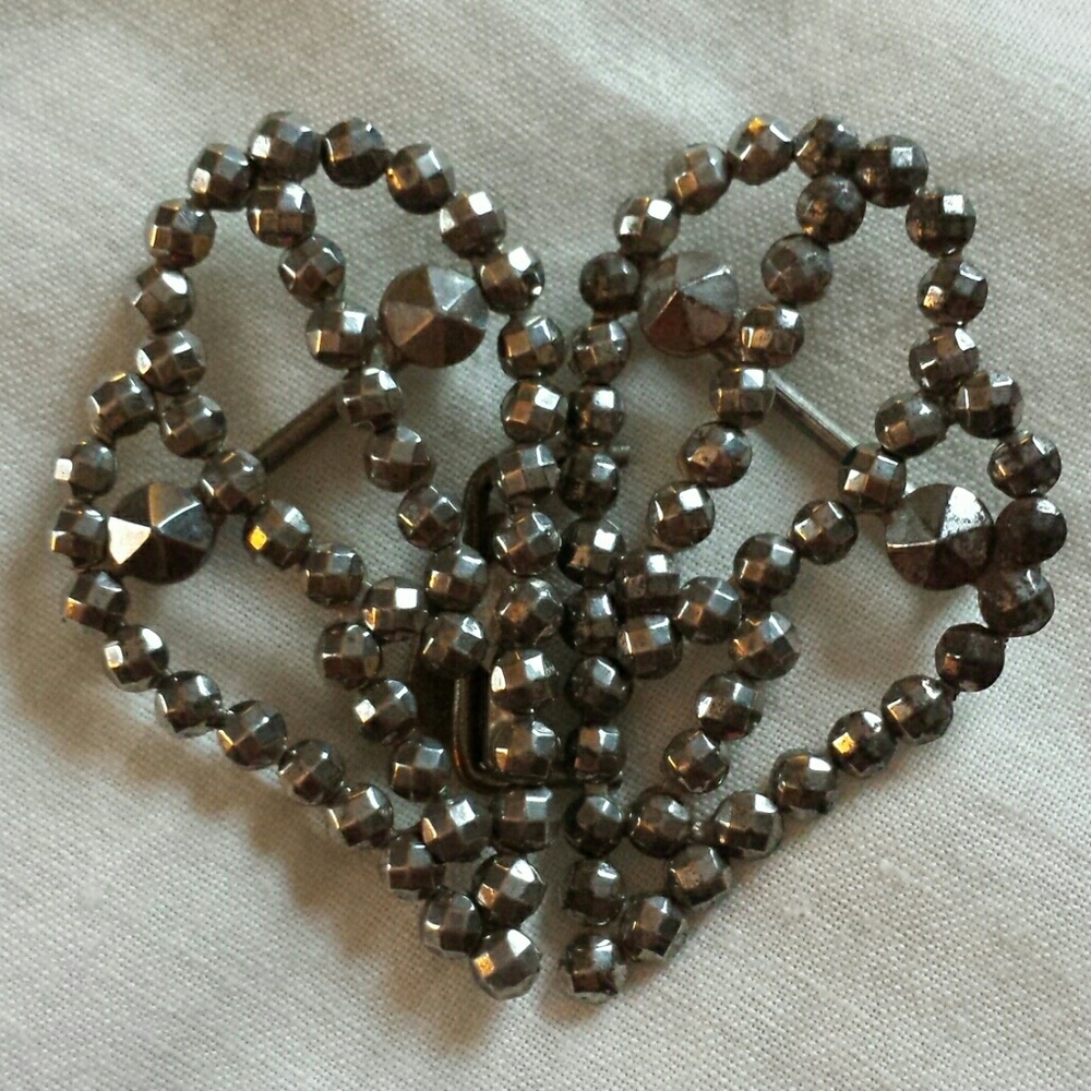 Vintage Silver Scarf Buckle In Double Heart Shape